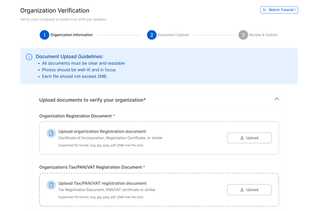 Upload Required Documents